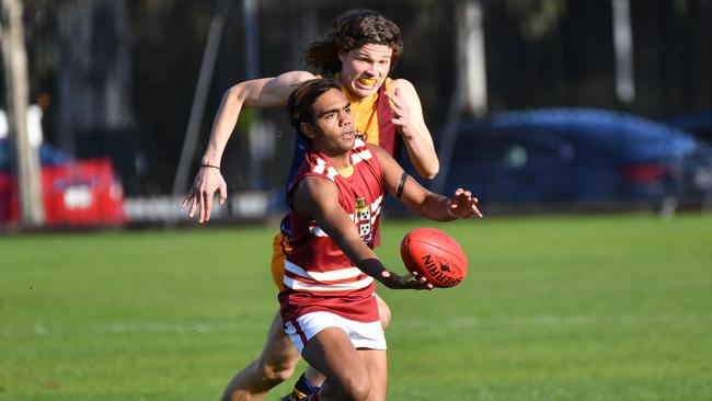 Prince Alfred College’s Isaiah Dudley, in action earlier this year, was one of the Reds’ best in their big win over Immanuel on Saturday. Picture: AAP/Keryn Stevens