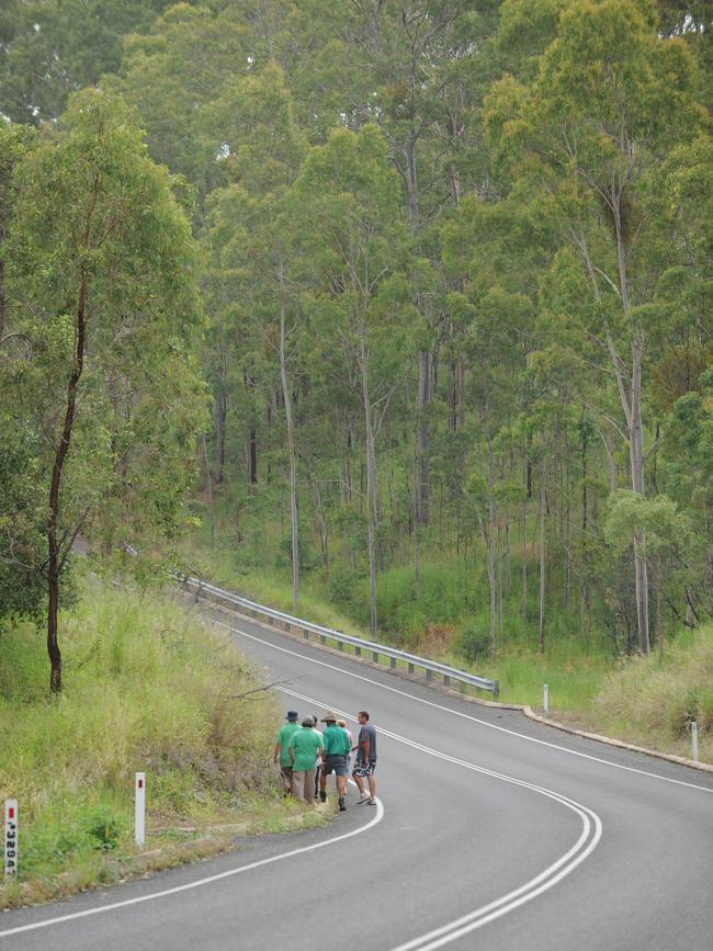 Mr Stevenson’s family gather near where the motorcycle was found. Picture: Mike Knott/NewsMail