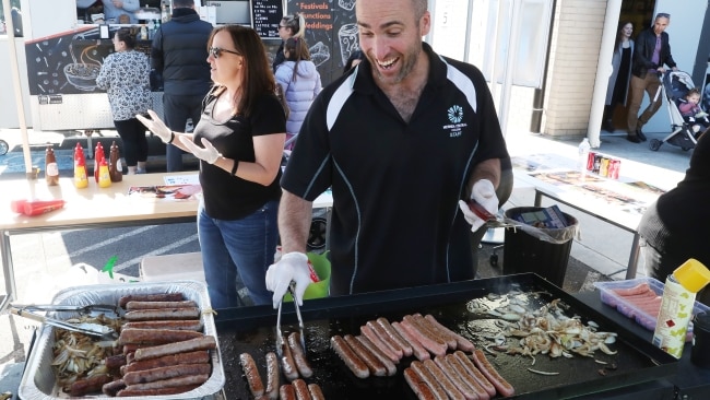 A sausage sizzle at the Mernda Central College polling booth. Picture: David Crosling