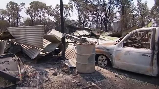 The property of Gordon Eastwood on Myall Park Rd was destroyed by the fire. Picture: 7 News