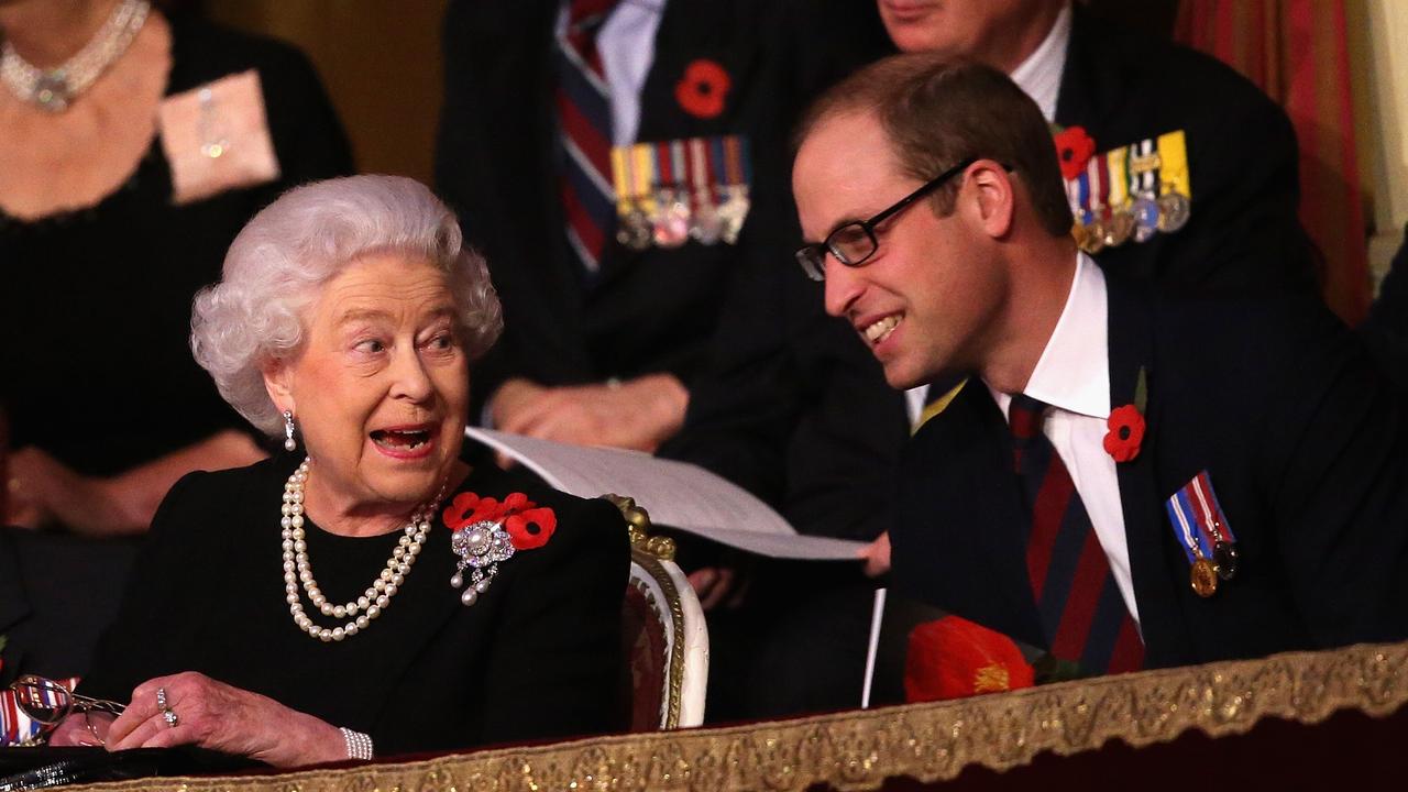 Queen Elizabeth and Prince William chat to each other in the Royal Box at the Royal Albert Hall in 2015. Picture: Chris Jackson – WPA Pool/Getty Images.