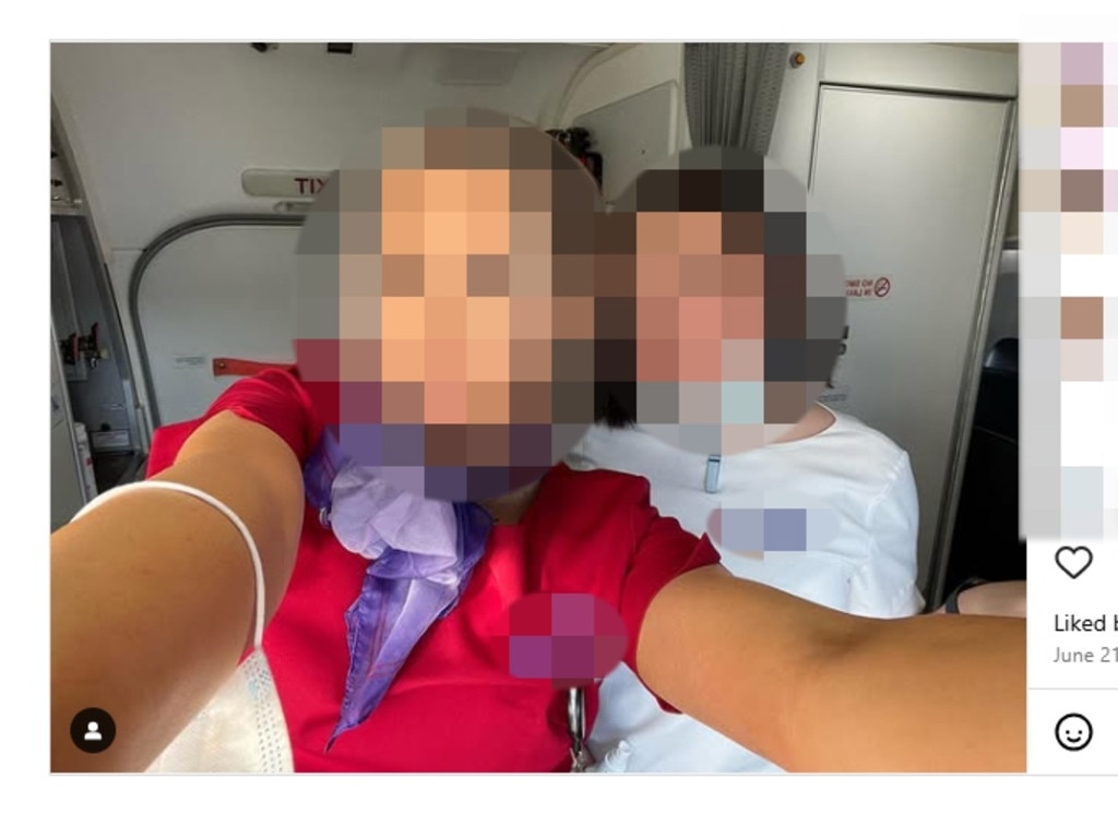 Virgin staff and crew aboard an aircraft pose in a photo shared in a social media post. It is not suggested any of the staff pictured have engaged in any inappropriate conduct such as drinking alcohol while at work or absenteeism.