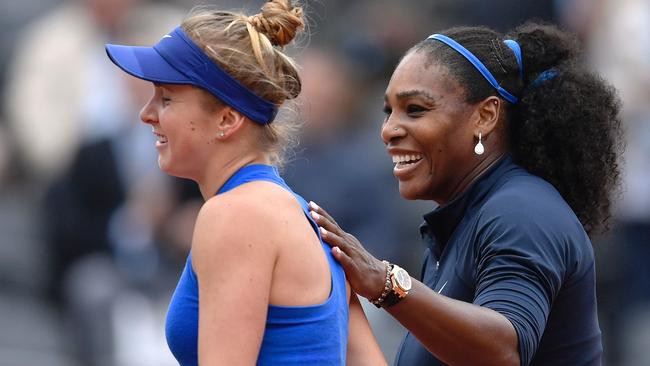 Serena Williams with Elina Svitolina after their fourth round clash.