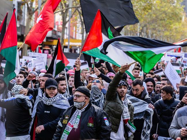 MELBOURNE, AUSTRALIA- NewsWire Photos MAY  15 2021:    Hundreds gather at a Palestine Rally outside the State library. Picture: NCA NewsWire / Sarah Matray