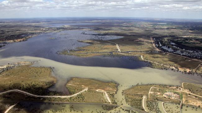 Murray and Darling flood water meeting at Fletchers Lake. Picture: Glenn Milne