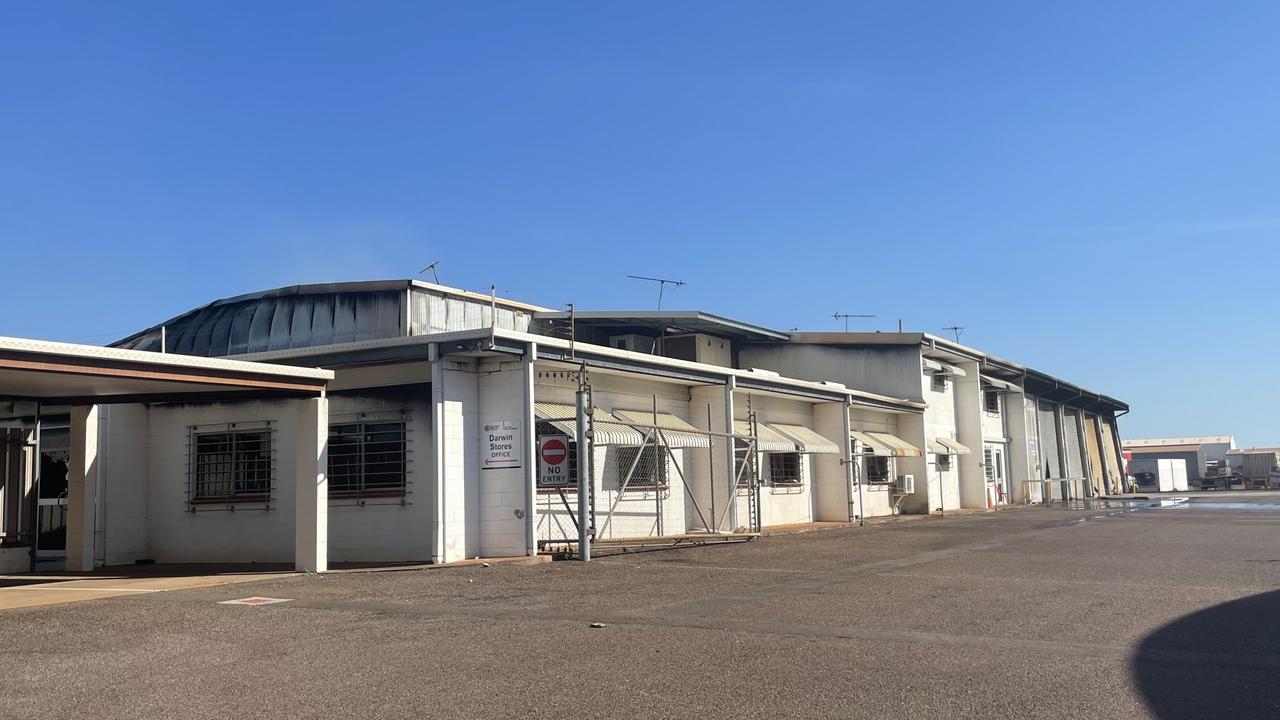 The burnt NT Health medical supply storage facility at Berrimah. Picture: Bethany Griffiths