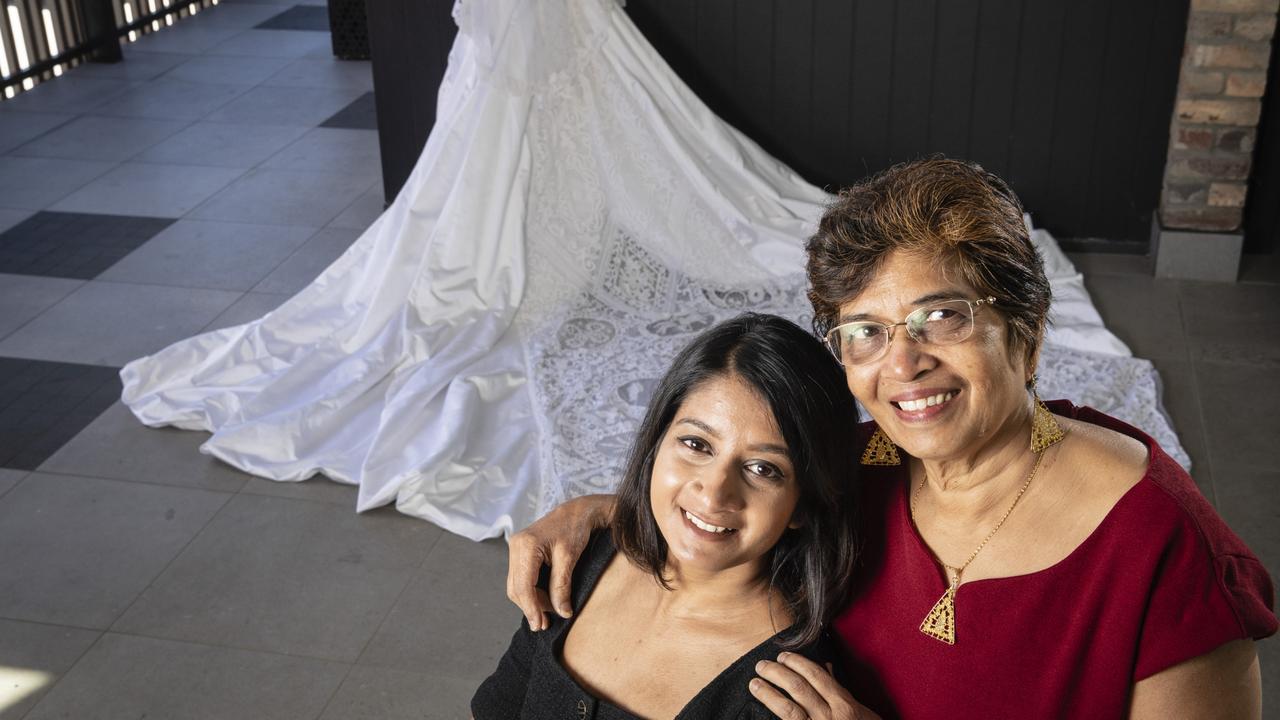 Carol D'Silva, pictured with her mum Nelinda Da Silva, has been invited to showcase her wedding dress that she and her mum made at a lace exhibition in France and Portugal. Picture: Kevin Farmer