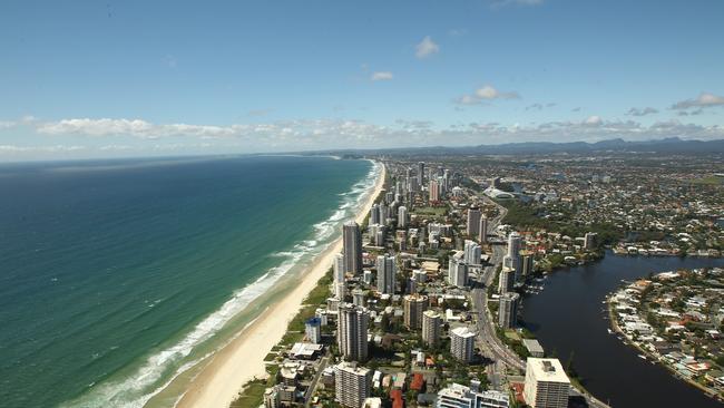 Scenic aerial photos of the Gold Coast from the Skypoint Climb. Broadbeach and the Nerang River.