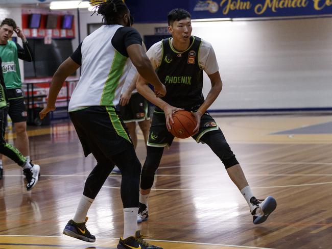 Seven-foot Chinese superstar Zhou Qi at South East Melbourne Phoenix training. Photo: SEM Media