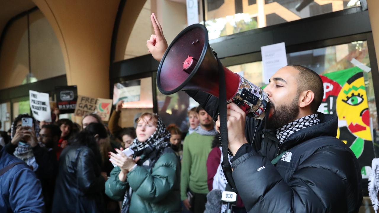 Pro-Palestine protesters continue to occupy the Arts Building at Melbourne University. Picture: NewsWire / David Crosling