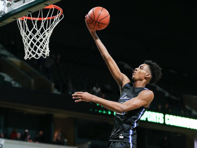YPSILANTI, MI - DECEMBER 09: Ypsilanti Lincoln Railsplitter sophomore Emoni Bates in action against the River Rouge Panthers during the Ypsi Tip Off Classic on December 9, 2019 at the Eastern Michigan Convocation University Center in Ypsilanti, Michigan. (Photo by Scott W. Grau/Icon Sportswire via Getty Images)