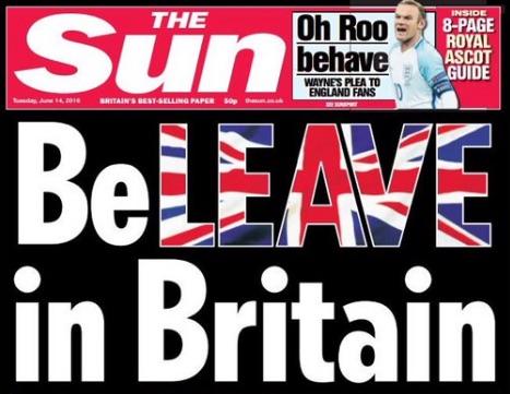 The Sun's front page in support of Britain leaving the European Union.