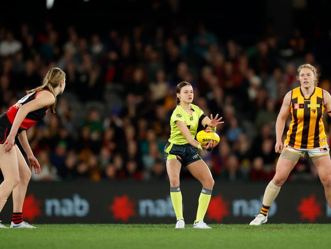 Stark became the youngest person to umpire an elite level football game. Picture: Michael Willson/AFL Photos via Getty Images.