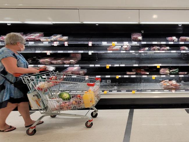 As the Omicron variant of the Covid-19 coronavirus spreads across Australia, Cairns has begun experiencing stock shortages in shops and supermarkets. Truck and delivery drivers are being forced to isolate after being close contacts of Covid-19 positive patients, adding to a lack of supply in stores. Coles supermarket at Mt Sheridan Plaza had a lot of missing grocery items on Saturday, including meat items. Picture: Brendan Radke