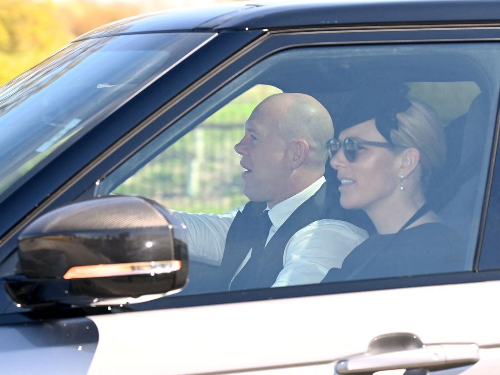 Mike Tindall and Zara Phillips arrive for the funeral service of Britain's Prince Philip. Picture: AFP