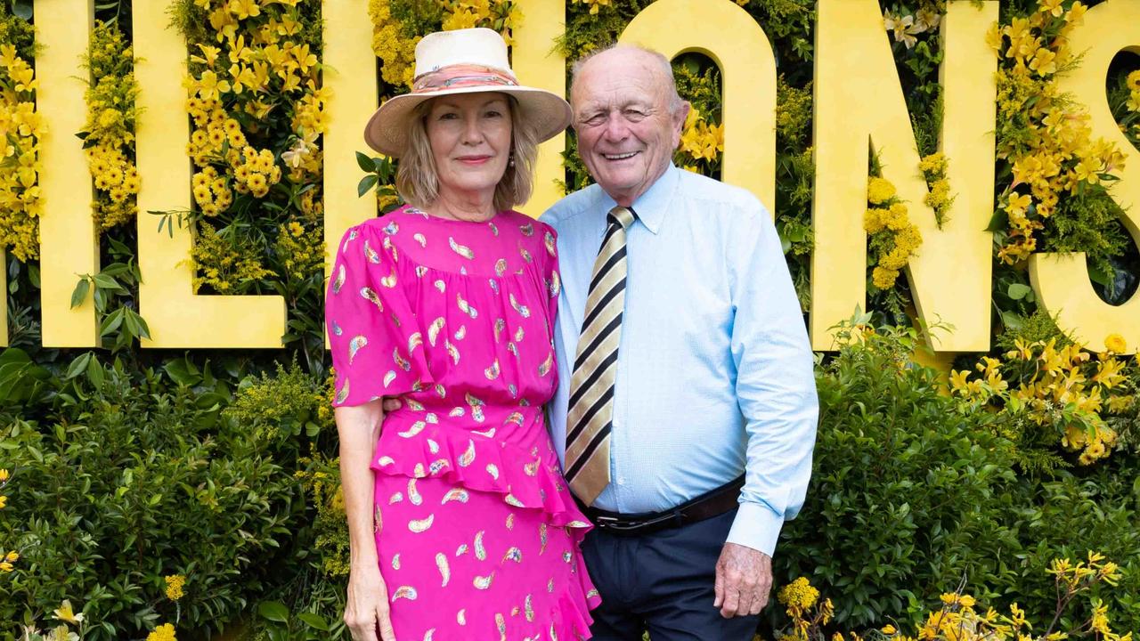 Katie Page and Gerry Harvey at the Magic Millions race day. Picture by Luke Marsden.