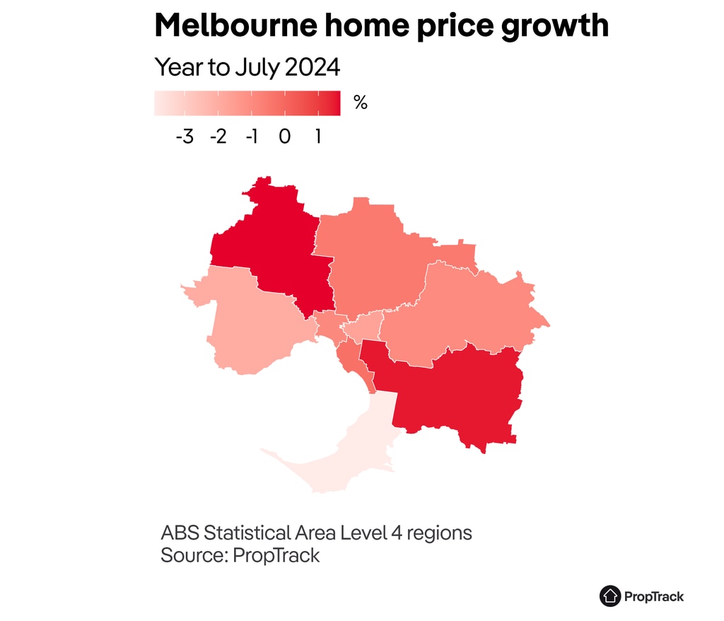 Melbourne growth by regions. Source: PropTrack HPI.