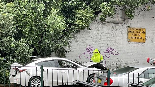 The car shortly before it was towed on the Cumberland Highway at Wentworthville.