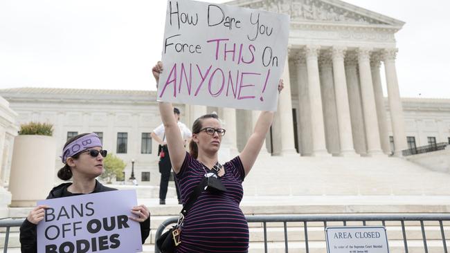 Pro-choice activists demonstrate in front of the US Supreme Court building in Washington in response to the leaked Supreme Court draft decision to overturn Roe v Wade. Picture: AFP