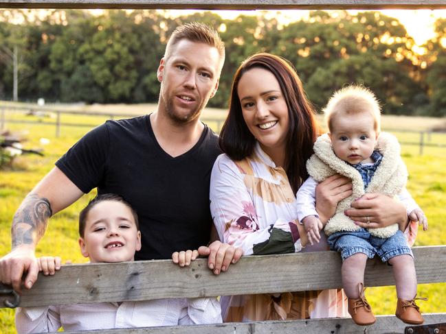 MUST USE PHOTO CREDIT:  Mitch and Nicole Morris with their son Jax and baby boy Brock have sold their Dubbo investment property to fund a move to Coffs Harbour. Picture: Heidi Bell/Heidi Bell Photography