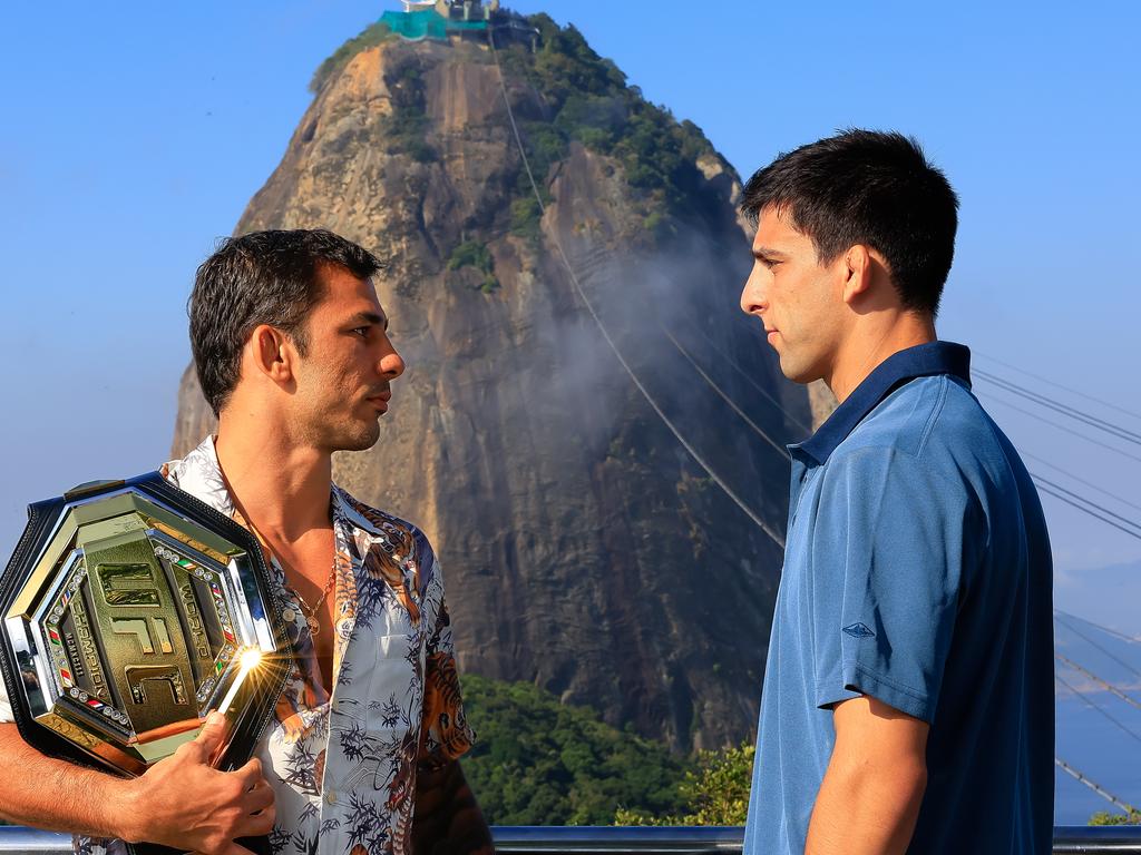 Alexandre Pantoja and No. 10 ranked contender Steve Erceg at the iconic Parque Bondinho Pão de Açúcar (aka Sugar Loaf) ahead of their main event bout this Sunday (via UFC)