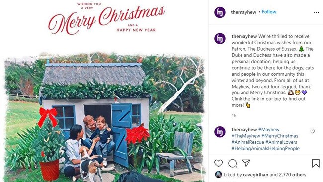 Meghan and Prince Harry's Christmas card. Picture: Instagram/Mayhew