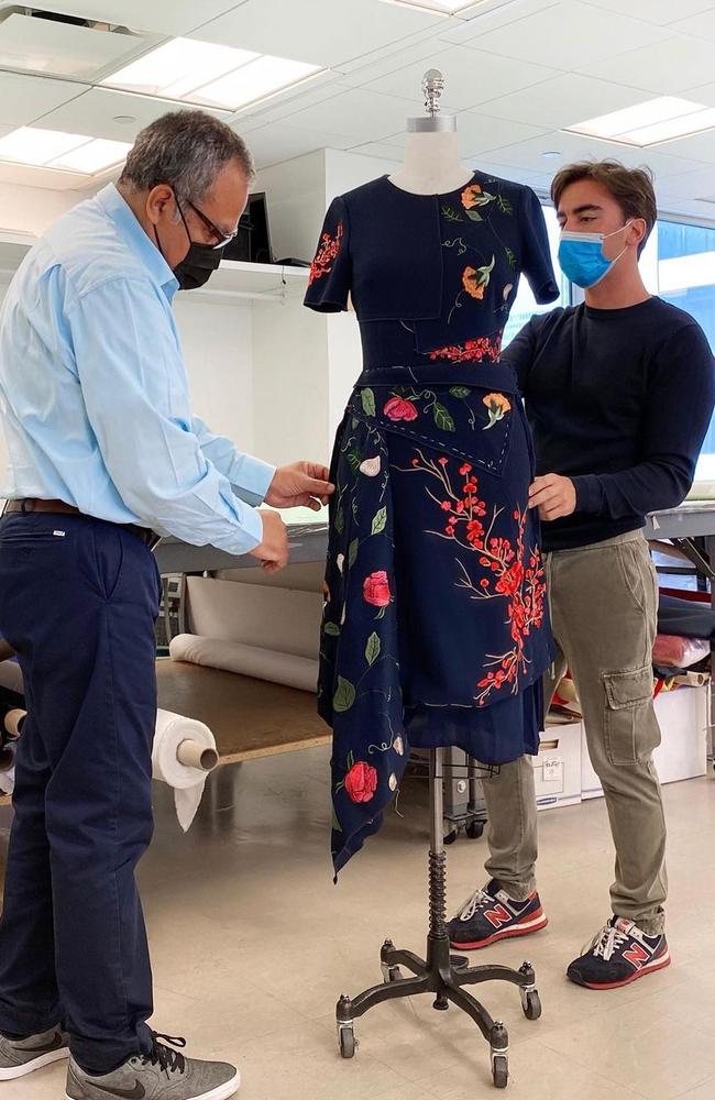 The brand shared this behind-the-scenes snap of Jill Biden's gown being prepared. Picture: Instagram