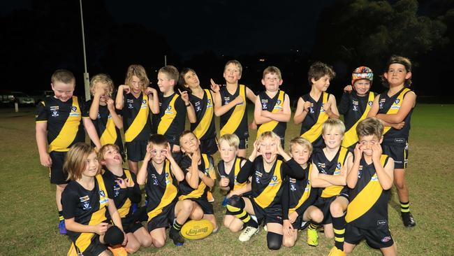 Torquay Tigers McCartney under-9 football team pull their funniest faces. Picture: Mark Wilson