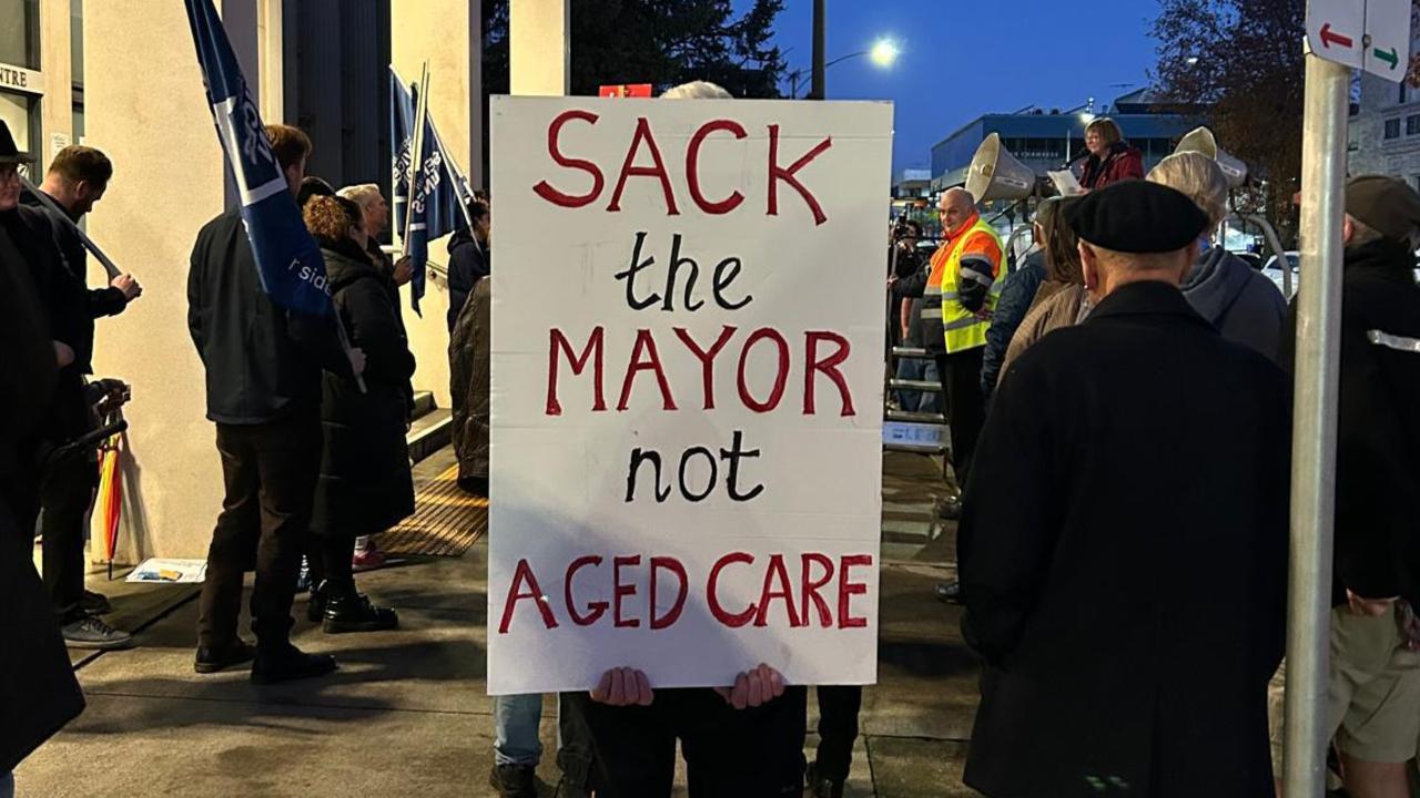 One protester made their thoughts clear at a rally organised by the Australian Services Union, held prior to Tuesday night's council meeting. Picture: Supplied.