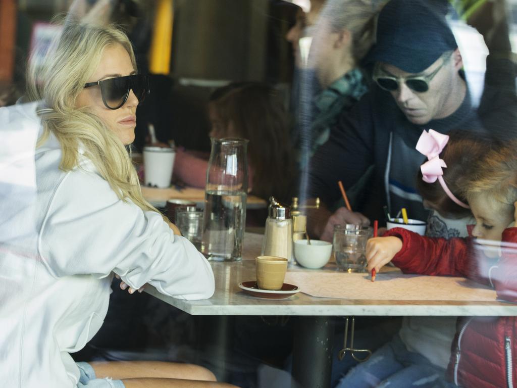 Roxy Jacenko and husband Oliver Curtis have brunch at Bills restaurant, Bondi Beach with their two children Pixie, 5, and Hunter, 3. Picture: Jenny Evans