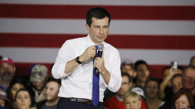 Pete Buttigieg at a rally in Las Vegas on Monday. Picture: AP