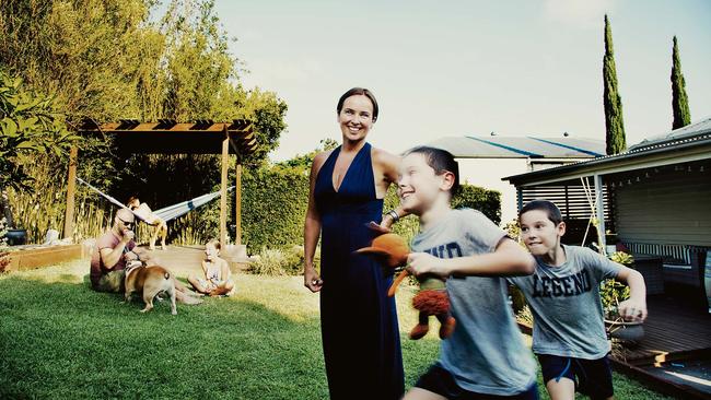 Hannah Scott and twins Joel and Sam. Picture: Justine Walpole