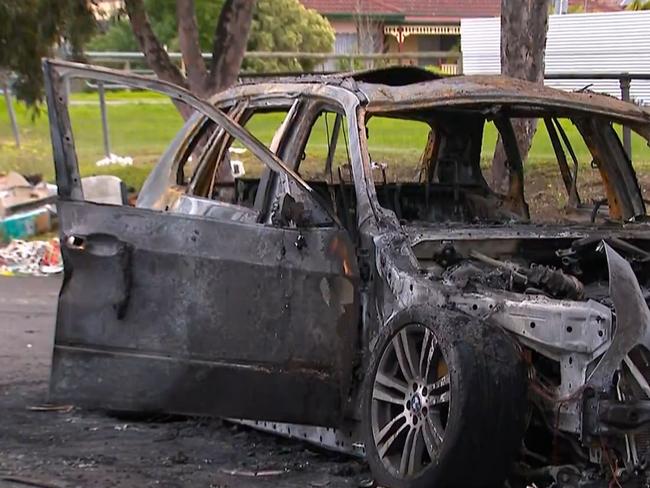 A burnt-out car founds streets away from Abdulrahim’s home. Picture: Twitter