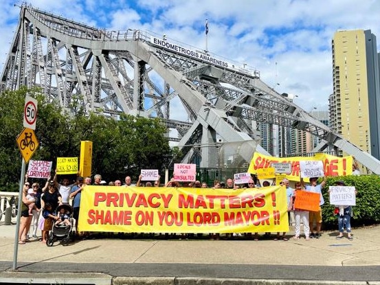 Anti-bridge climb protesters have taken aim at the Lord Mayor. Picture: Chris Copeland