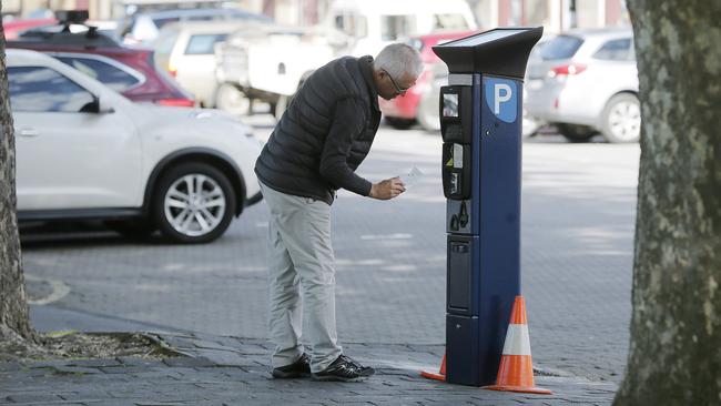 Motorists in Salamanca coming to terms with the new parking meters being rolled out around Hobart. Picture: MATHEW FARRELL