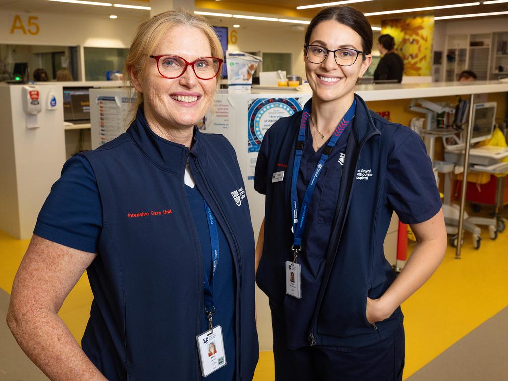 Sally Neilson and Flora Markogiannakis are two of the hospital’s team of 380 ICU nurses. Picture: Mark Stewart