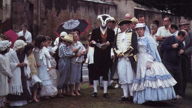 Norfolk Islanders re-enact their history on Bounty Day in 1996. .