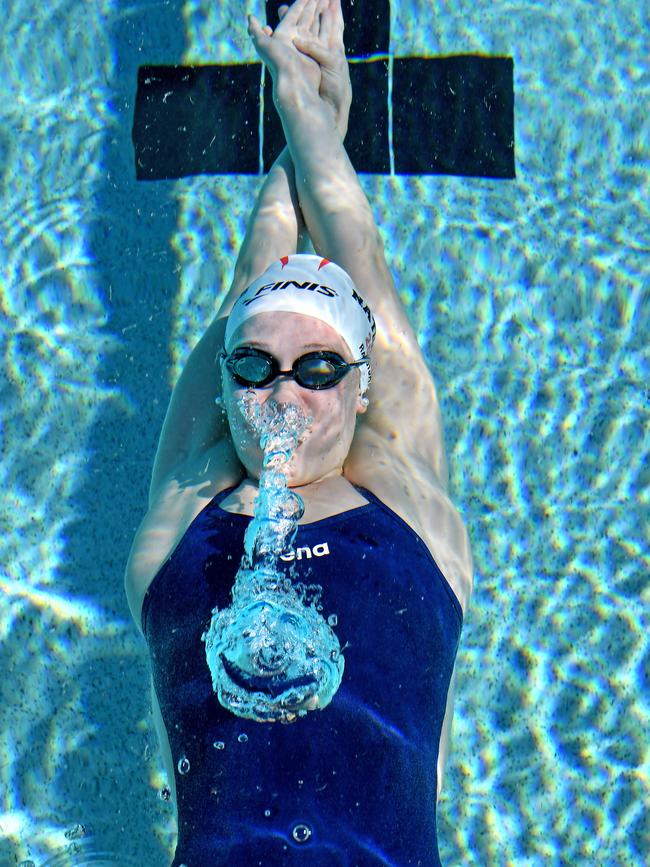 Gun schoolgirl swimmer Ella Ramsay who could be competing at the 2032 Olympic Games. Saturday July 10, 2021. Picture, John Gass