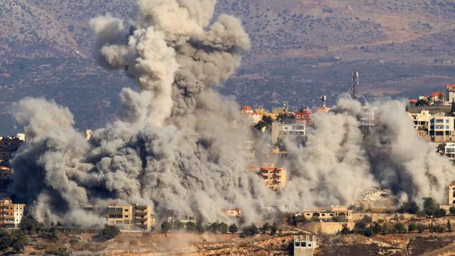 Smoke billows during an Israeli airstrike on the the southern Lebanese village of Khiam on October 3. Picture: AFP