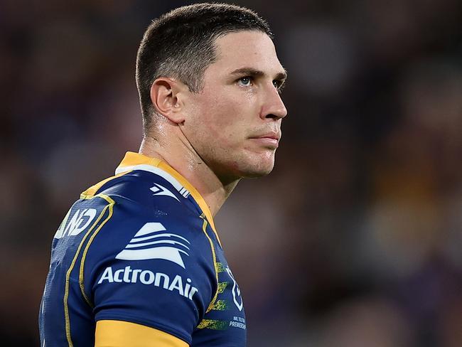 SYDNEY, AUSTRALIA - MARCH 02: Mitchell Moses of the Eels looks on during the round one NRL match between the Parramatta Eels and the Melbourne Storm at CommBank Stadium on March 02, 2023 in Sydney, Australia. (Photo by Cameron Spencer/Getty Images)