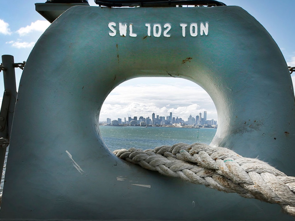 Melbourne skyline though a bullhorn.