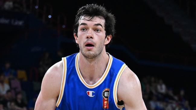 BRISBANE, AUSTRALIA - OCTOBER 17: Josh Bannan of the Bullets in action during the round five NBL match between Brisbane Bullets and New Zealand Breakers at Brisbane Entertainment Centre, on October 17, 2024, in Brisbane, Australia. (Photo by Bradley Kanaris/Getty Images)