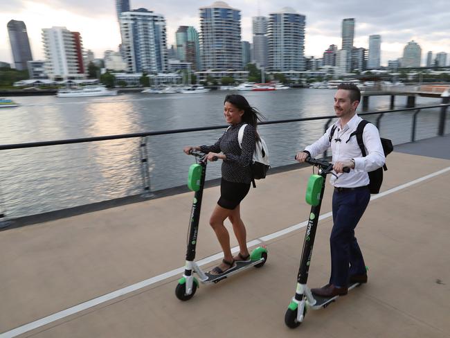 It’s believed the 50-year-old Woolloongabba man travelled on the scooter from the Victoria Bridge to the South Bank forecourt, where he suffered the serious fall. Picture: Lyndon Mechielsen