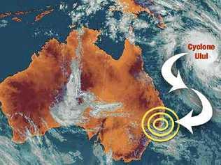 Unpredictable: The possible path of Cyclone Ului on a satellite image produced by the Bureau of Meteorology yesterday. Picture: Isobel Rodgers