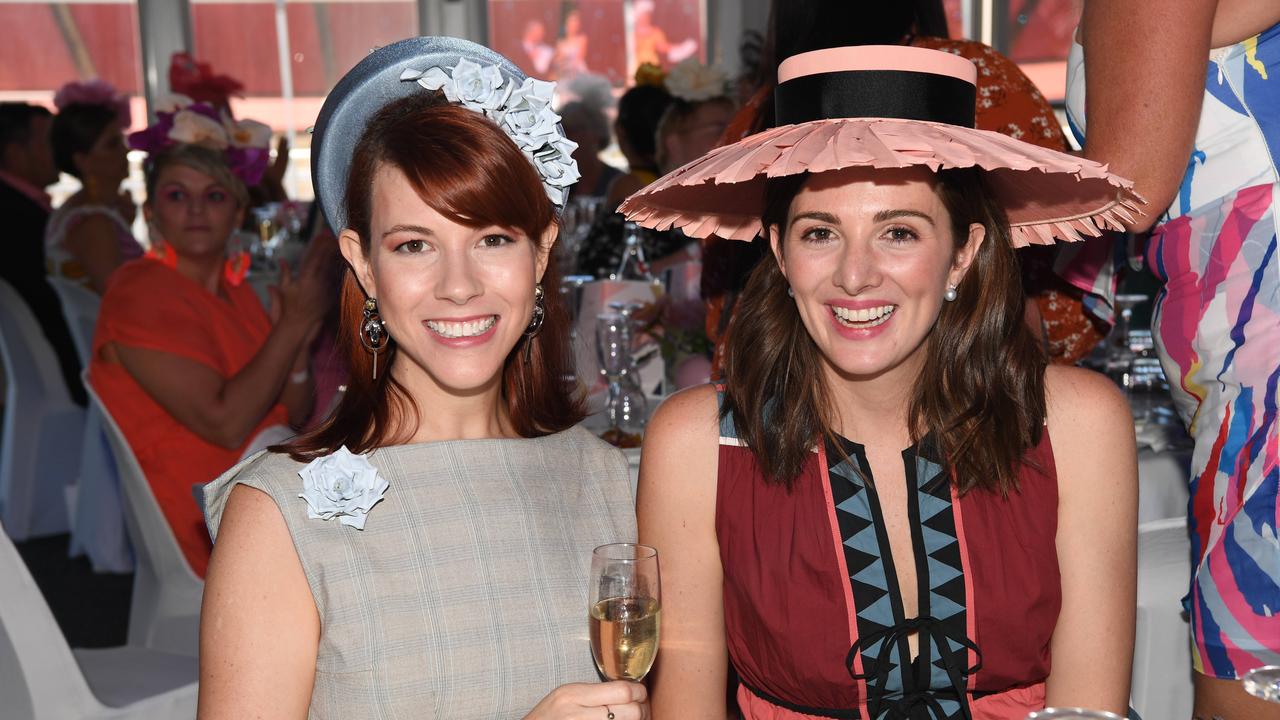 Christine Spielmann and Samantha Keith at the Darwin Turf Club Bridge Toyota Ladies' Day / Derby Day. Picture: KATRINA BRIDGEFORD