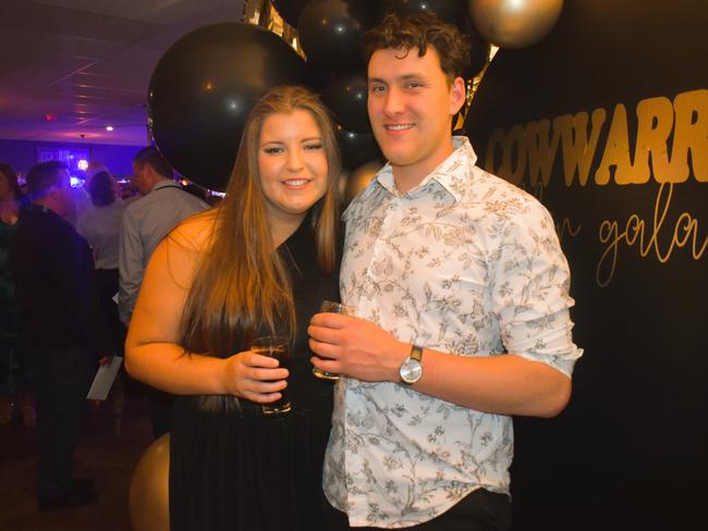 Tara Whelan and Simon Lea having a great night at the Cowwarr Saints Football &amp; Netball Club Golden Gala Ball 2024. Picture: Jack Colantuono