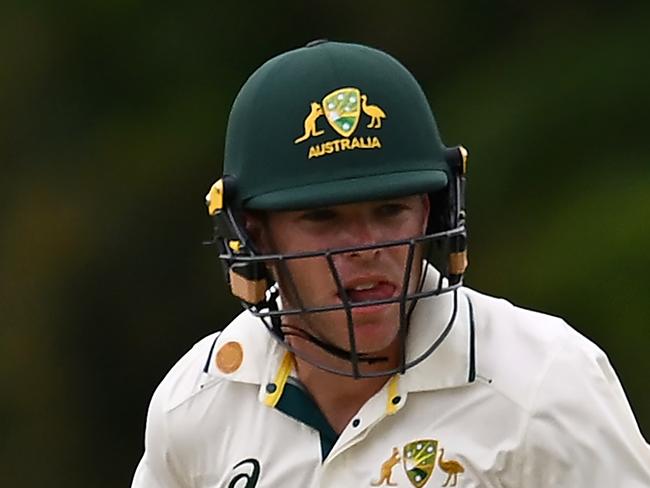 MACKAY, AUSTRALIA - NOVEMBER 02: Marcus Harris of Australia A runs between the wickets during day three of the match between Australia A and India A at Great Barrier Reef Arena on November 02, 2024 in Mackay, Australia. (Photo by Albert Perez/Getty Images)