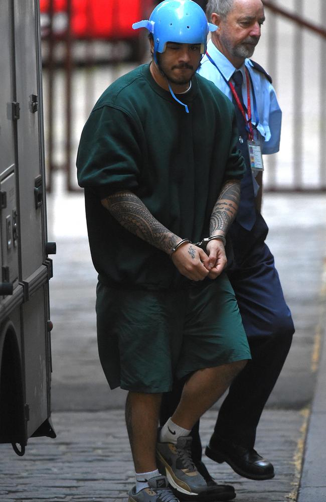 Luke Morin arrives in the prison van at the Melbourne Supreme Court. Picture: Nicole Garmston