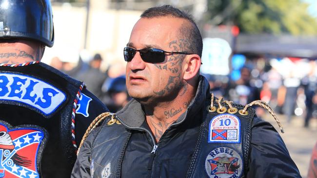 Funeral for Rebels Sergeant-at-Arms Simon Rasic at the Bringelly Clubhouse and also the Inspire Church at Hoxton Park. Shane (KIWI) Martin father of Richmond AFL player Dustin Martin pictured. Picture: Adam Taylor