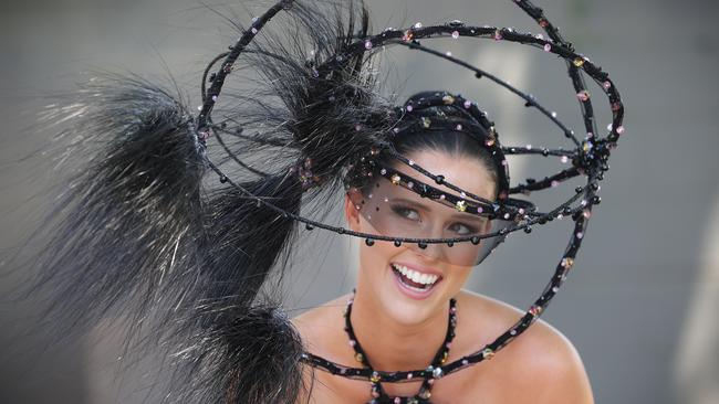 Selina McCloskey wears a black feather headpiece by Kathryn Lee. Picture: David Caird